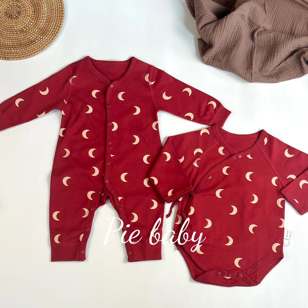 Piebaby-宝宝包屁衣北欧风喜庆全棉无骨婴幼儿爬服哈衣红色连体衣