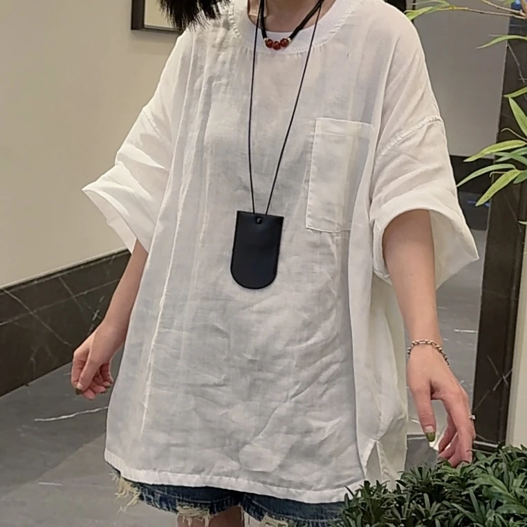 夏季新款百搭净版短袖圆领套头衬衣5083