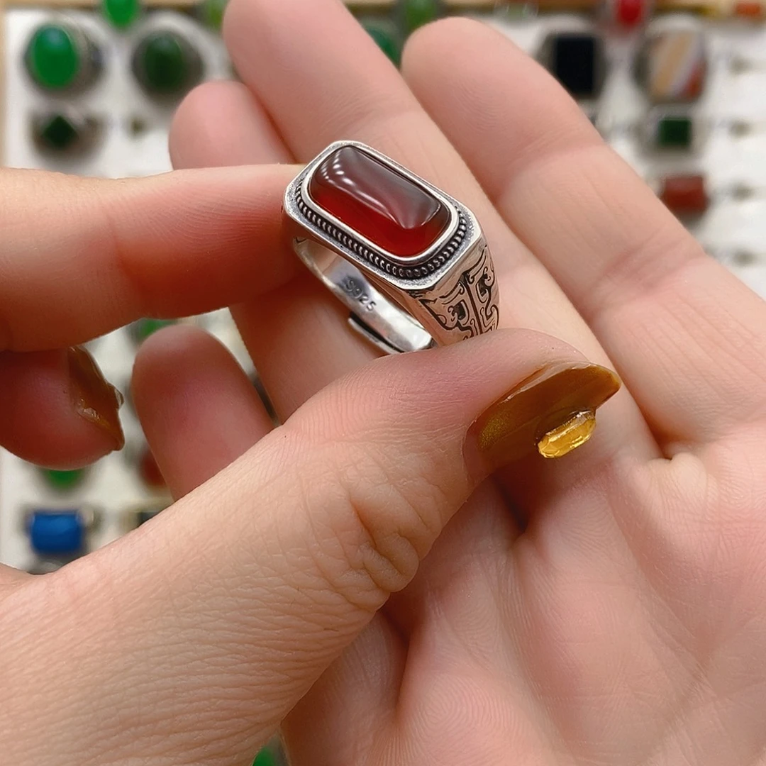 玛瑙/玉髓银S925镶嵌戒指