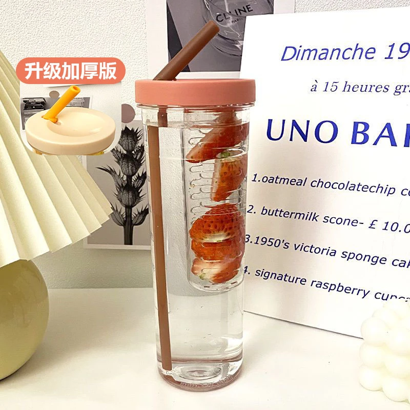 杯子大容量透明喝水杯夏季可爱果汁泡花茶杯女生高颜值网红吸管杯