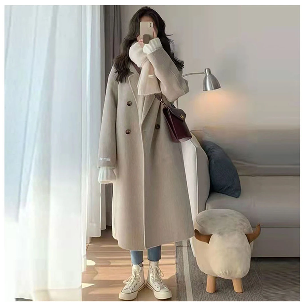 新款小个子双面羊绒大衣女中长款羊毛风衣秋冬高级感外套女装