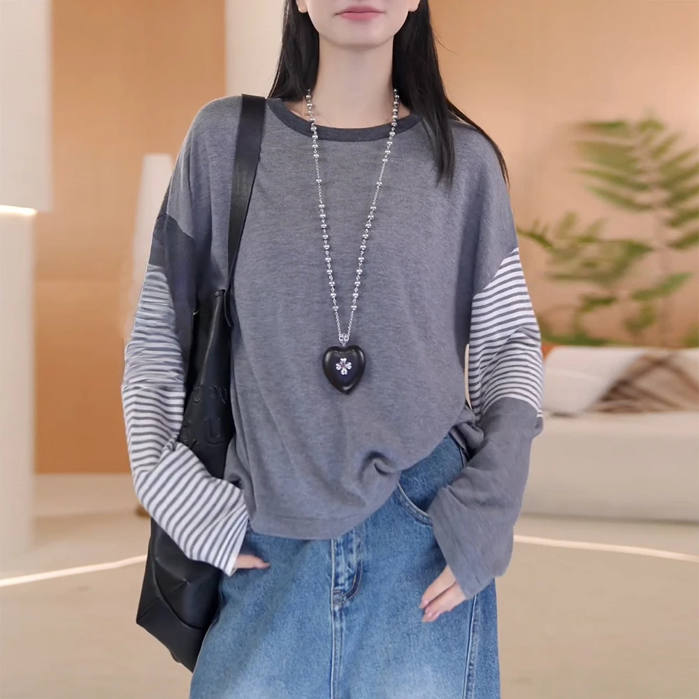 2025早秋新款宽松韩版时尚设计感长袖T恤女休闲小众百搭上衣女生