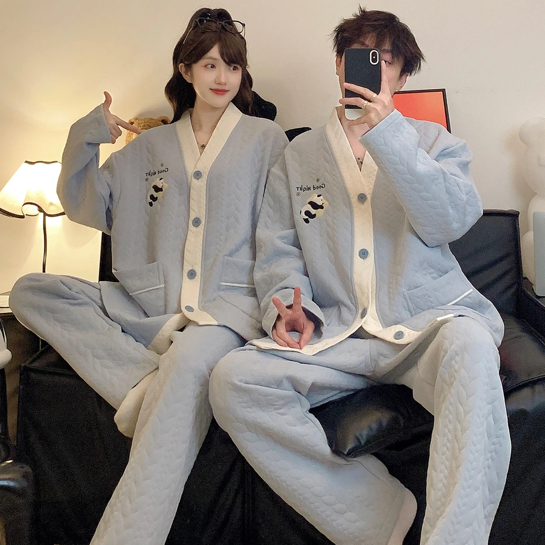 情侣睡衣女秋冬季夹层25新款可外穿男士卡通熊猫套装冬天家居服
