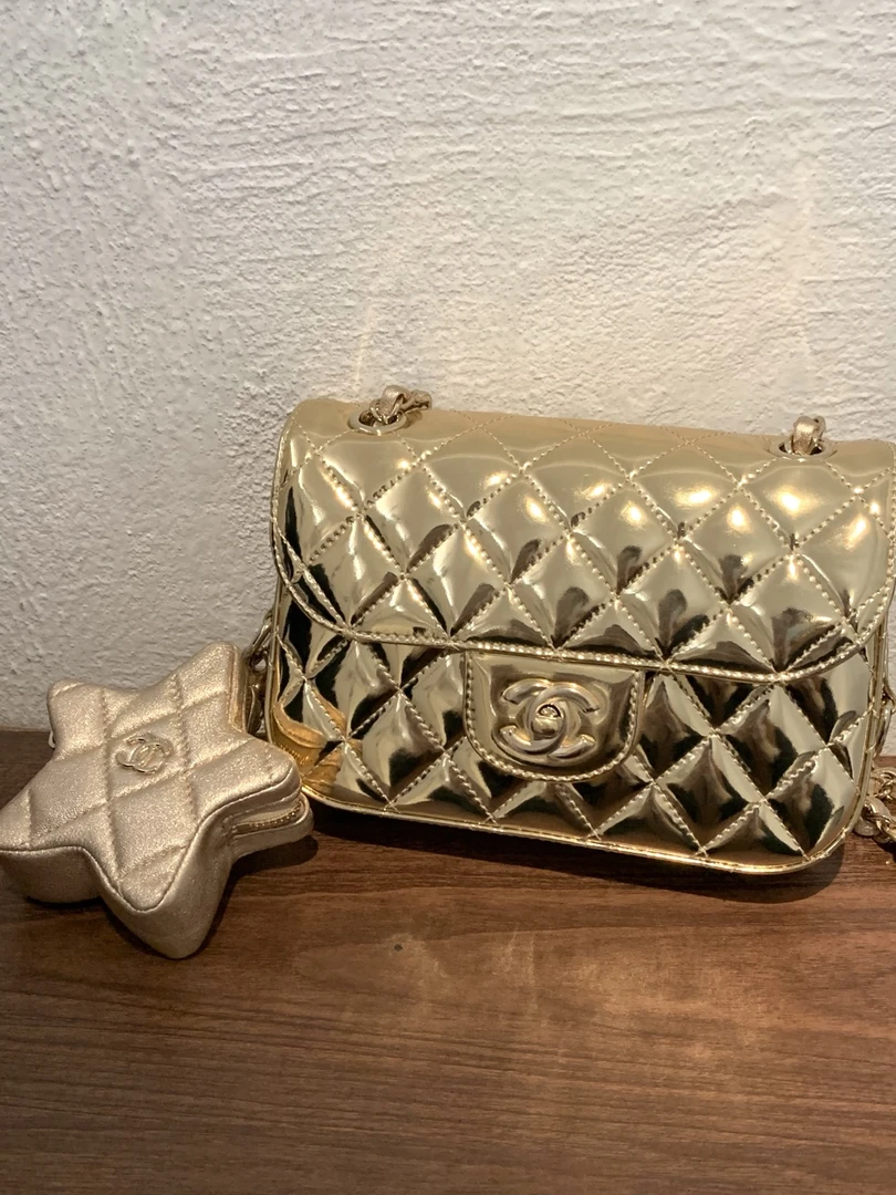 99新 Chanel/香奈儿 24C金色漆皮菱格纹星星链条包JL