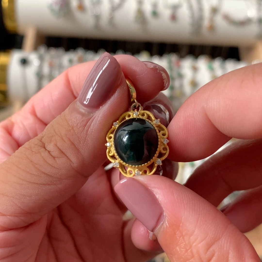 翡翠银S925镶嵌耳饰万能吊坠