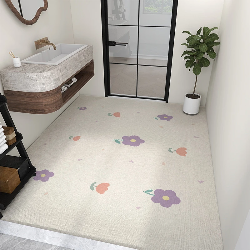 网红花朵大面积浴室地垫硅藻泥吸水防滑门口加厚可裁剪厕所卫脚垫