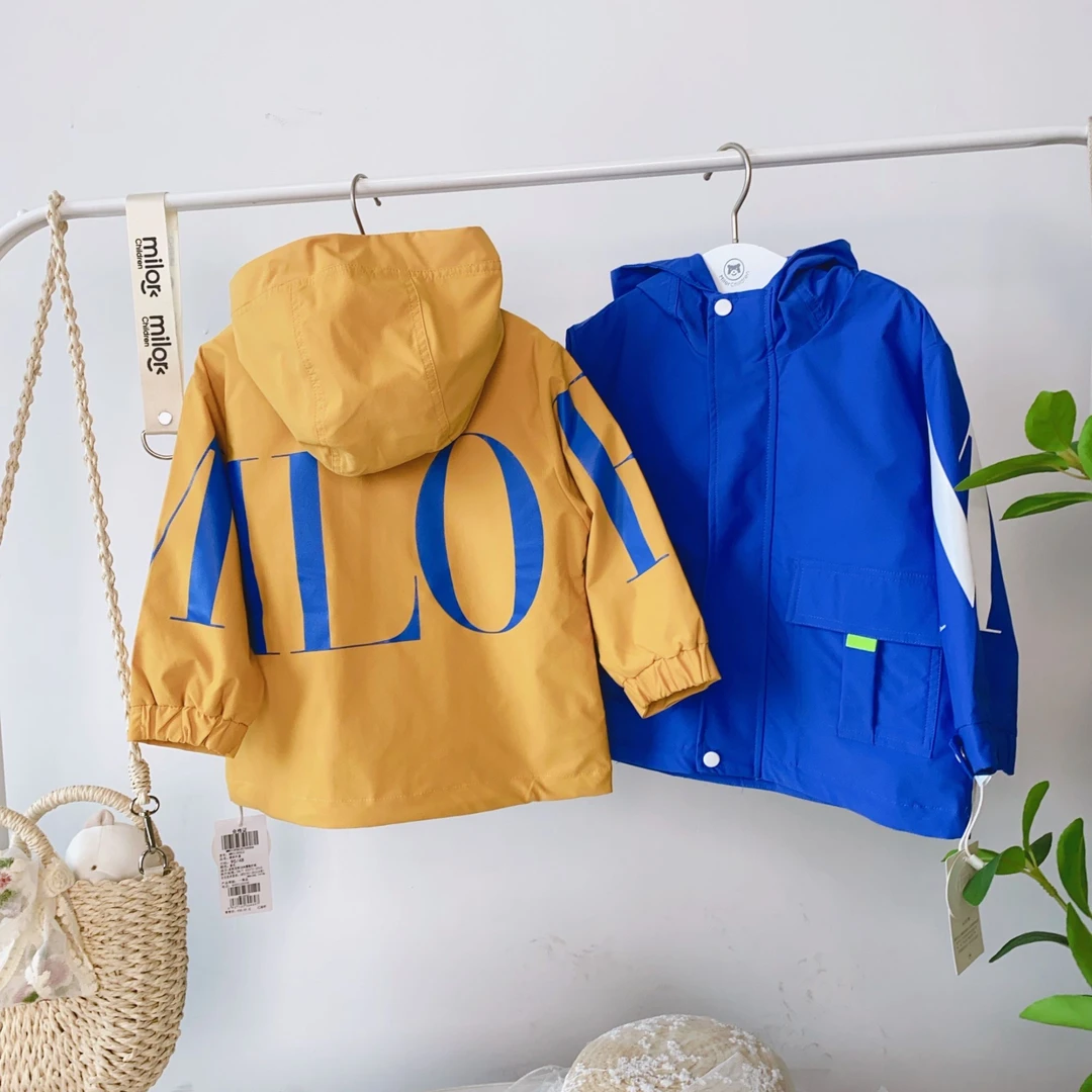 1392米乐熊男女宝针织连帽春秋季风衣外套春秋儿童童装撞色