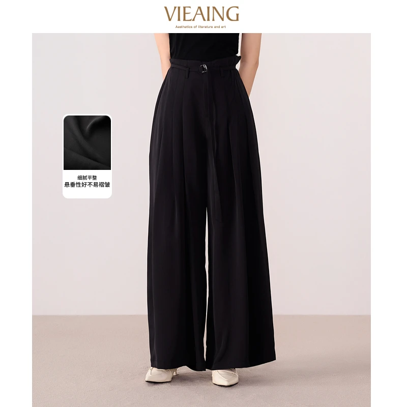 VIEA.ING薇迎黑色阔腿裤女2025夏季新款通勤穿搭休闲裤直筒裤长裤