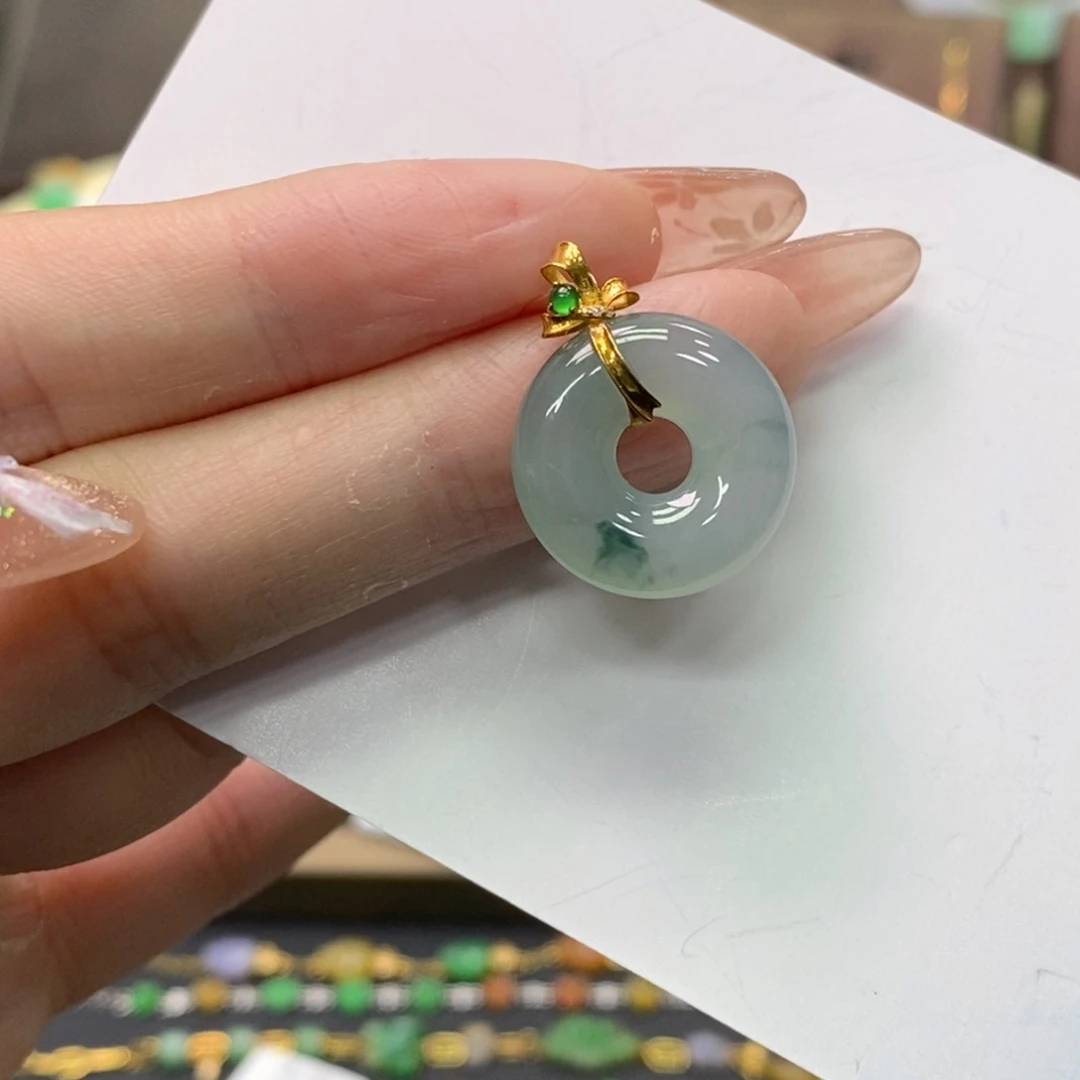 翡翠颈饰18K金镶嵌净货13923