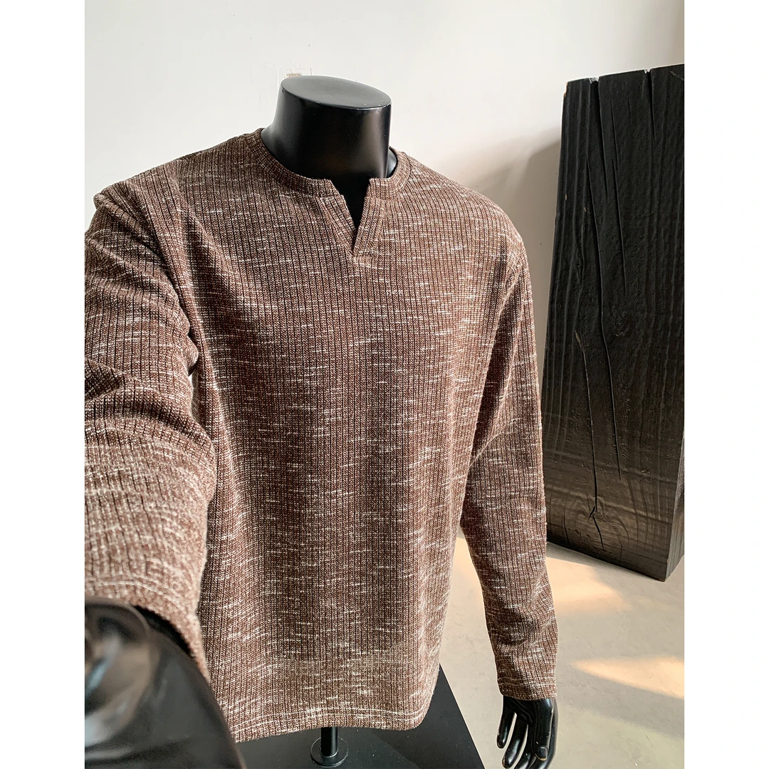 老钱风v领针织长袖T恤男款秋cleanfit条纹打底衫美式复古百搭上衣