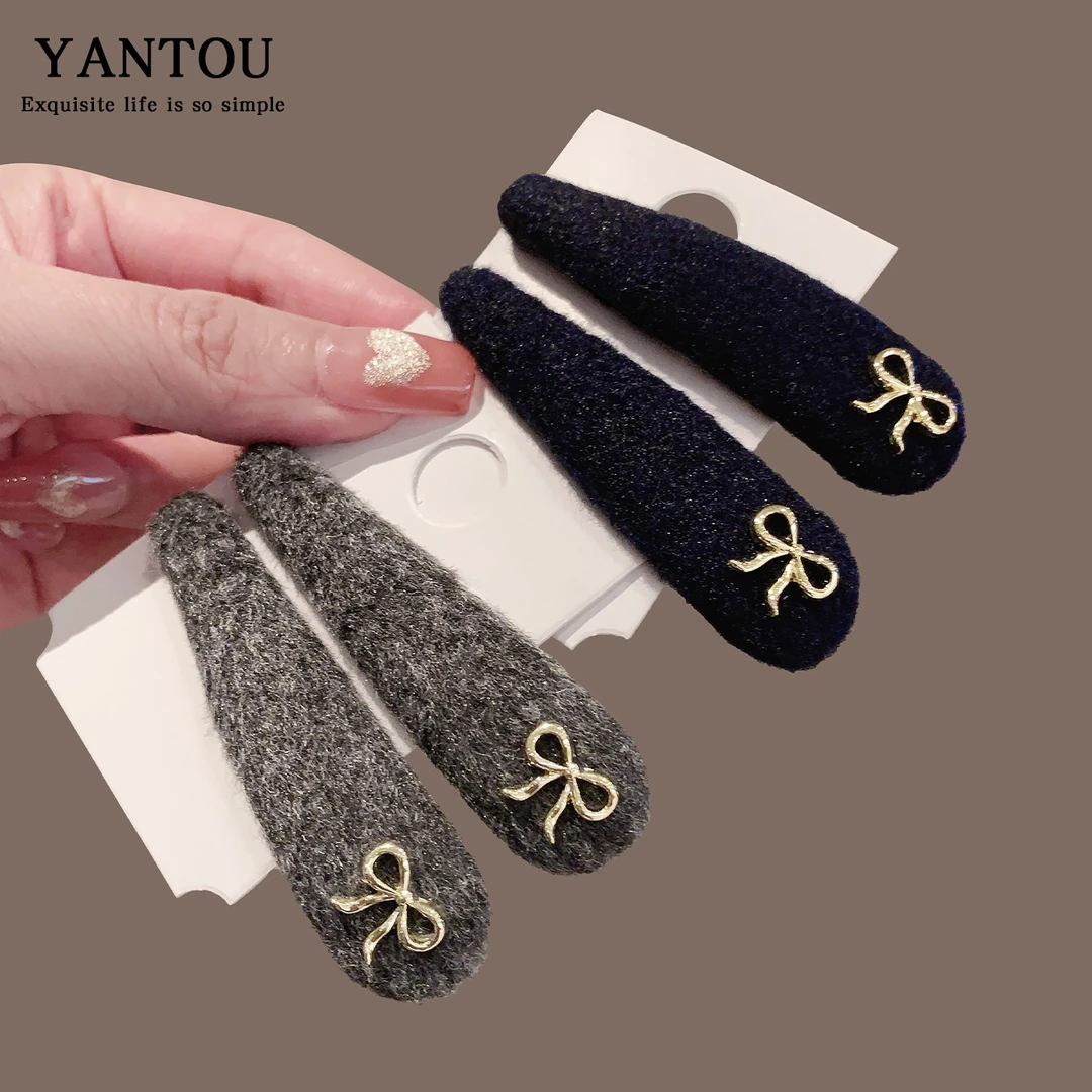 小香风气质掰掰夹侧边发夹女百搭刘海夹秋冬新款纯色毛绒发卡bb夹