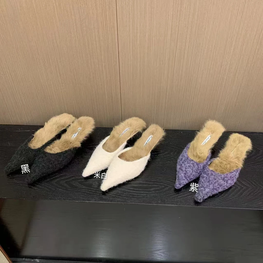 DACPAN-尖头高跟毛毛半拖鞋   跟高3  2025/盼·PP C6-9