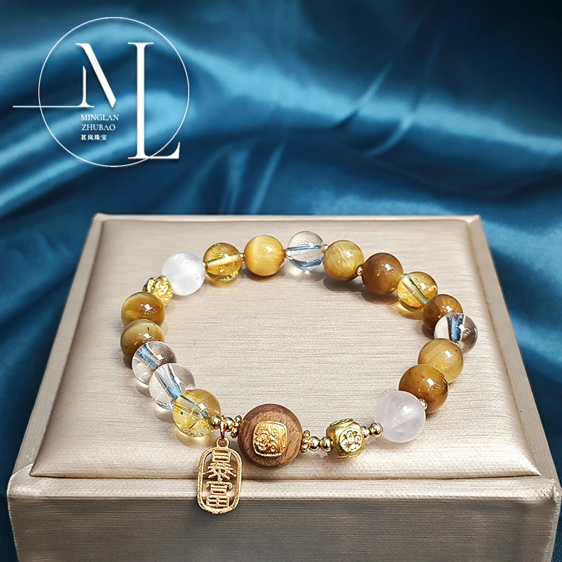 原创风虎眼石配白水珠女款简约高级感手链 多样性发一SL087