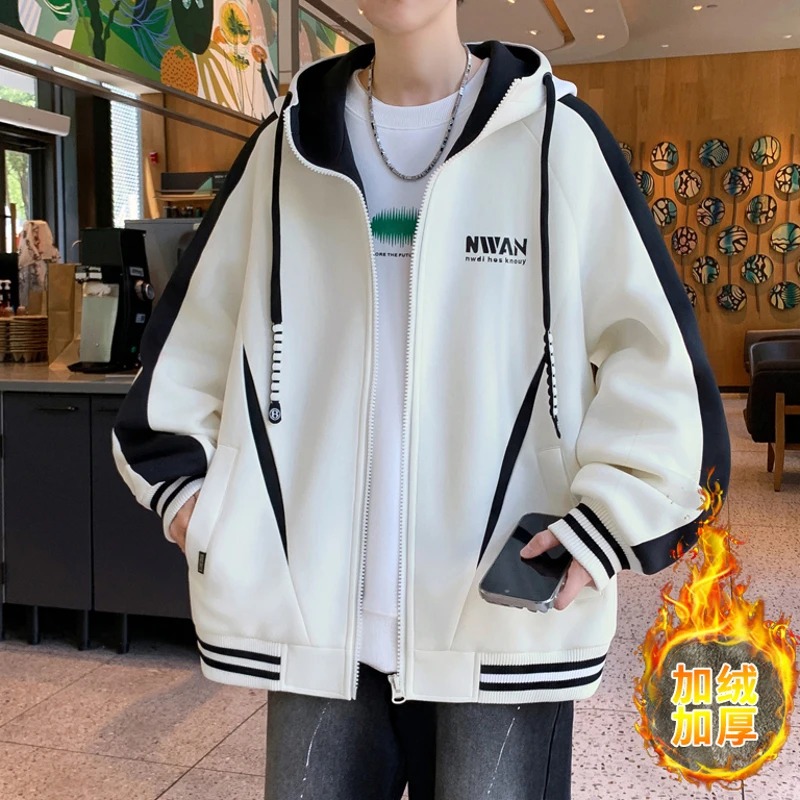 秋冬季棒球服外套男孩加绒加厚学生连帽夹克开衫青少年大童上衣服