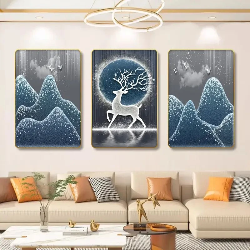现代简约星空福鹿客厅高档三联画客厅装饰挂画沙发墙装饰画J302