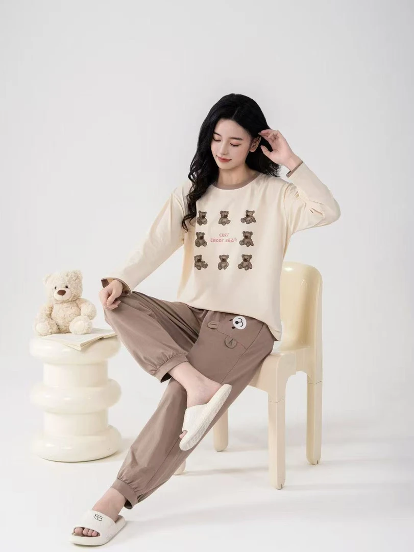 21801丝光爽棉长裤秋冬季长袖睡衣家居服宽松家居服套装