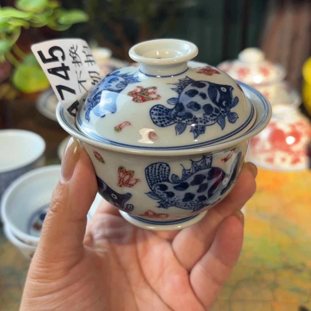 孤品福利青花手绘盖碗