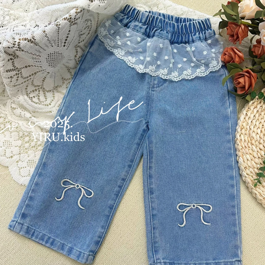 番茄家*春季上新蕾丝小花蝴蝶结牛仔裤D-W137