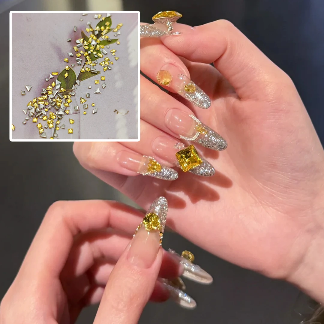 迷你金黄色锆石美甲钻饰品流行超闪奢华爆亮指甲锆石配饰用品钻