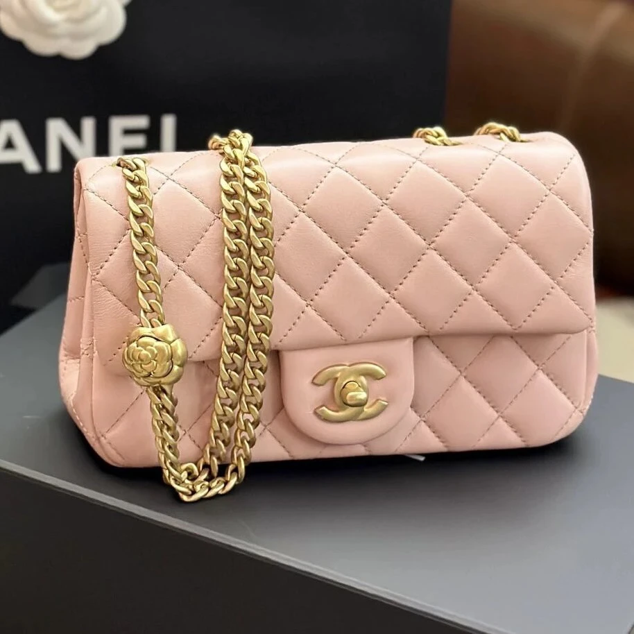 99新 Chanel/香奈儿 Chanel粉金山茶花大mini 25090091-08