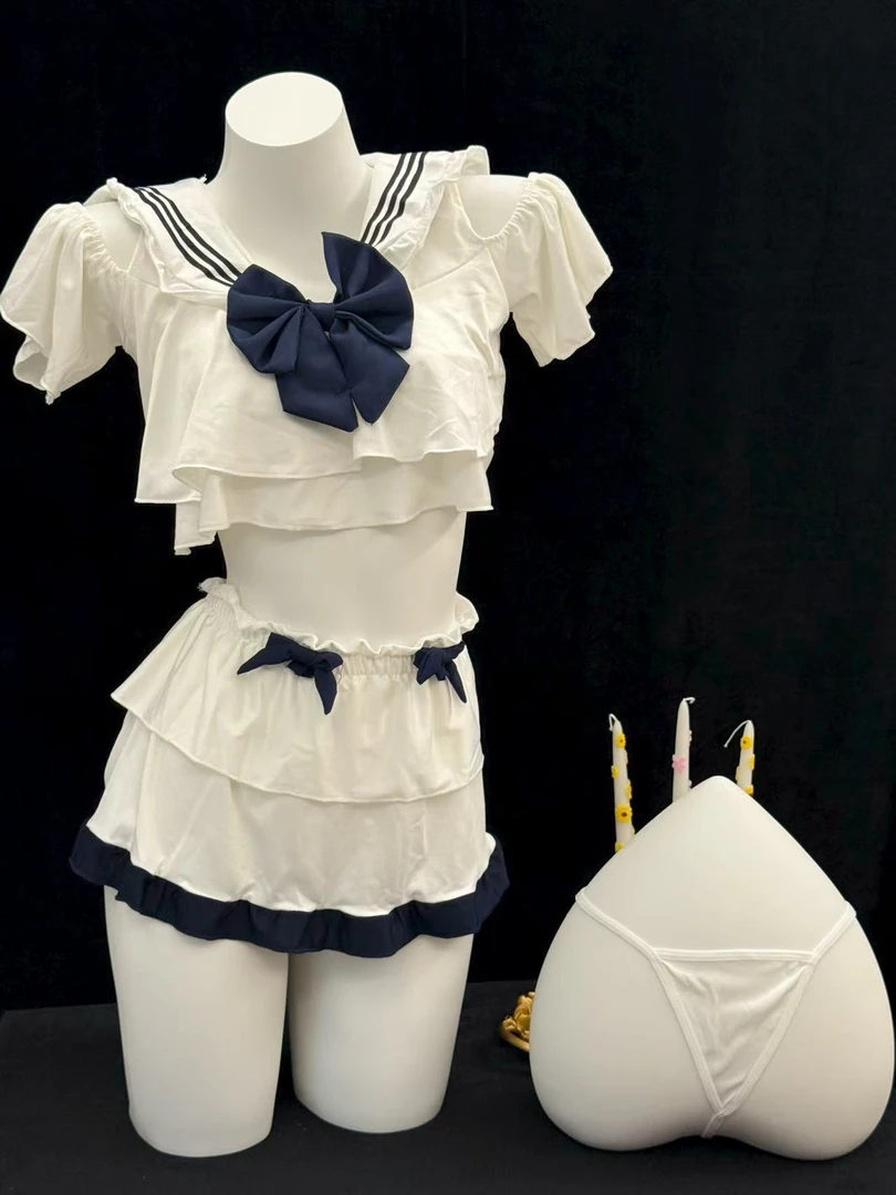 学院风拼接蕾丝水手服塑身连体衣