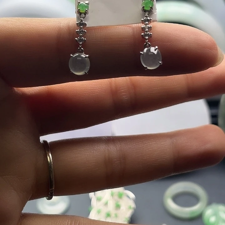 翡翠未镶嵌耳饰银镶