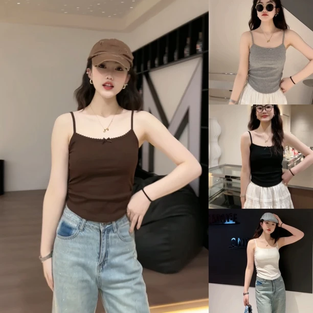 爆款纯欲静版百搭亲肤透气内外穿减龄清纯带内垫背心