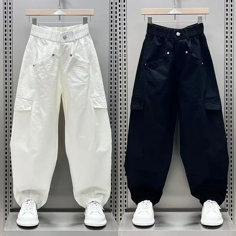 2025夏季男美式宽松弯刀工装裤拼接潮牌显瘦休闲裤薄款户外直筒裤