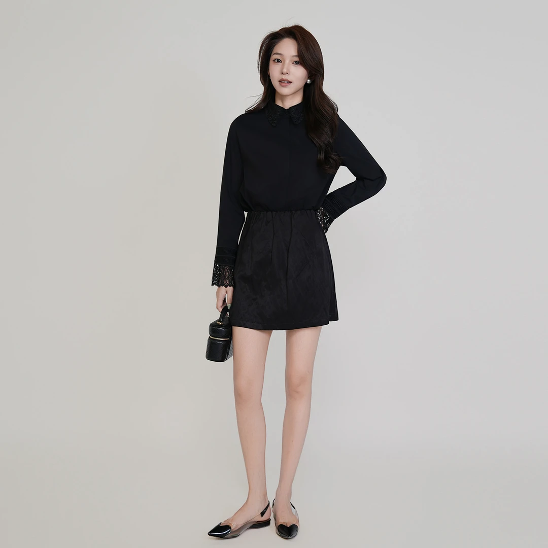 CsyX2-2025S/S早秋新款 高腰简约松紧腰花苞短裙D40672