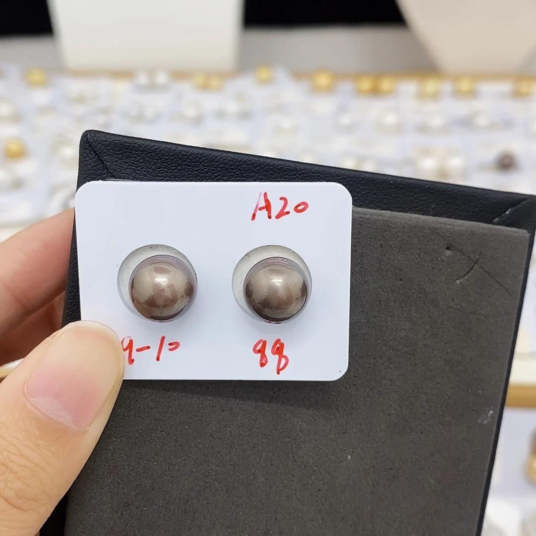 十***月海水珍珠未镶嵌耳饰9-10mm大溪地对珠（无鉴赏）