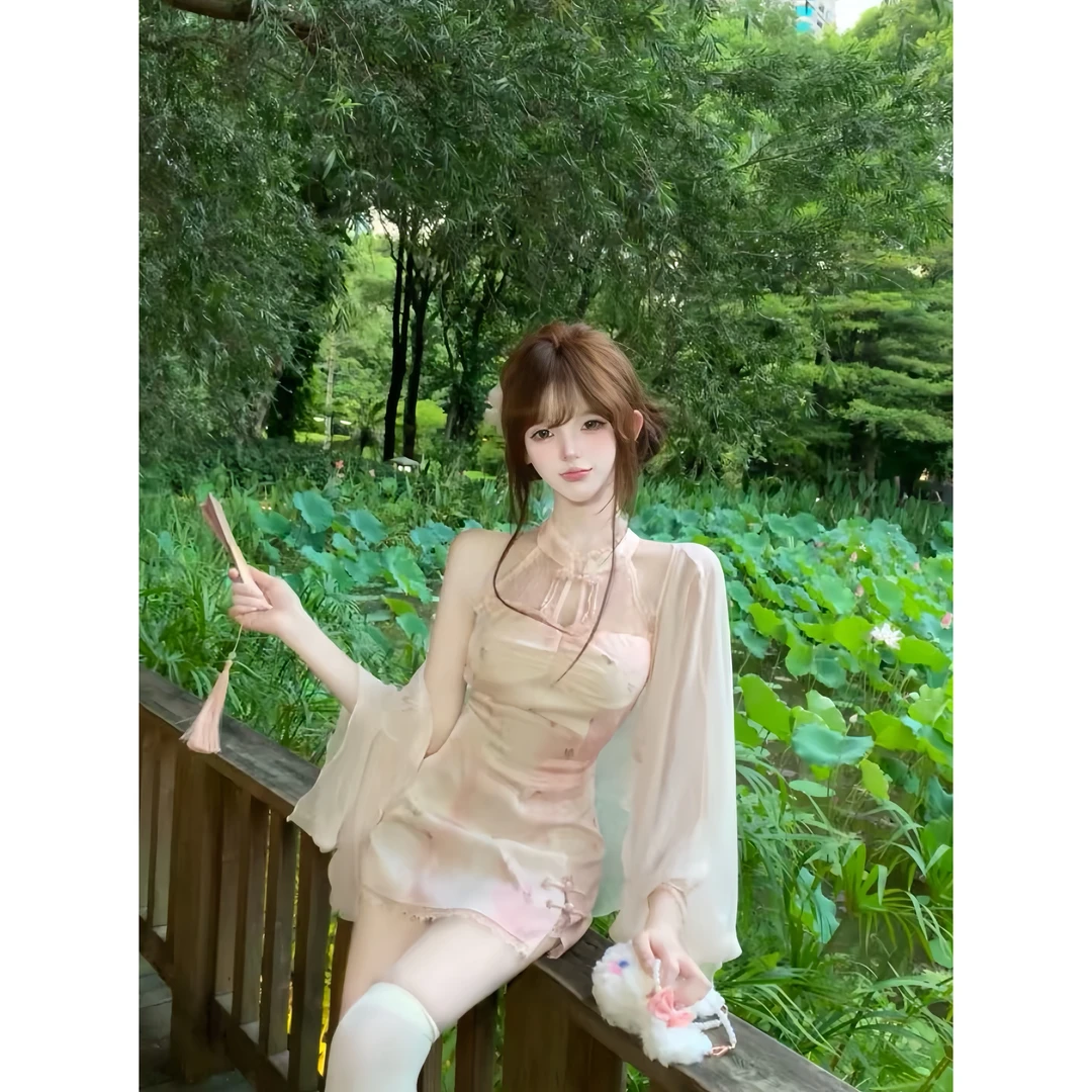 温柔紫啧夏季新款纯欲国风新中式温婉大方出游小众设计连衣裙