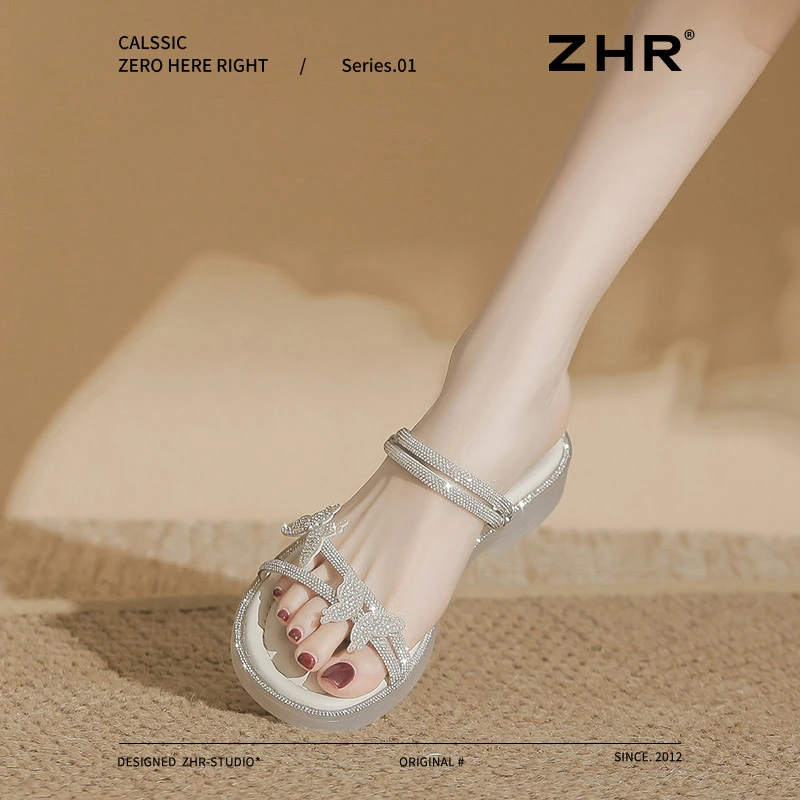 ZHR/则则软底水钻凉鞋女夏季爆款仙女风洋气学生外穿百搭凉拖鞋