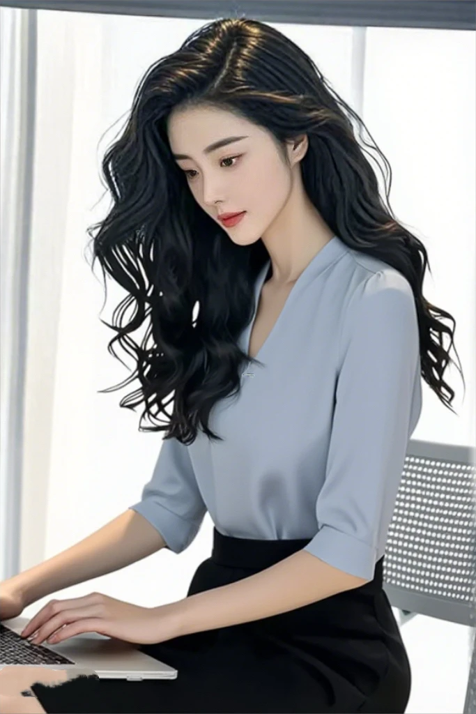 SS988蓝色独特气质上衣女2025夏季设计感小众优雅小衫洋气衬衫