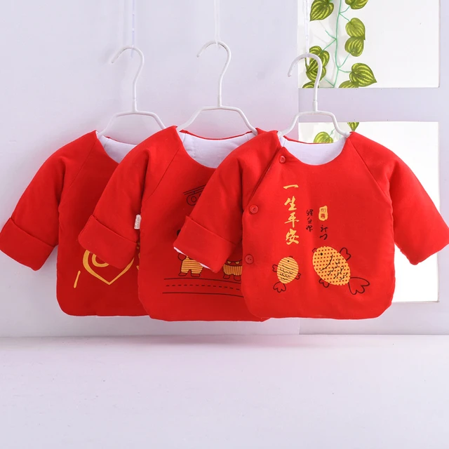 新生婴儿儿衣服秋冬和尚服加棉上衣初生宝宝半背衣满月大红色棉袄
