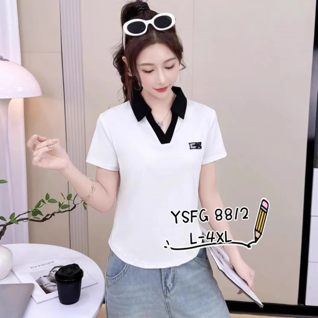 8809大码短袖T恤女夏季2025新款正肩时尚减龄宽松设计感百搭上衣