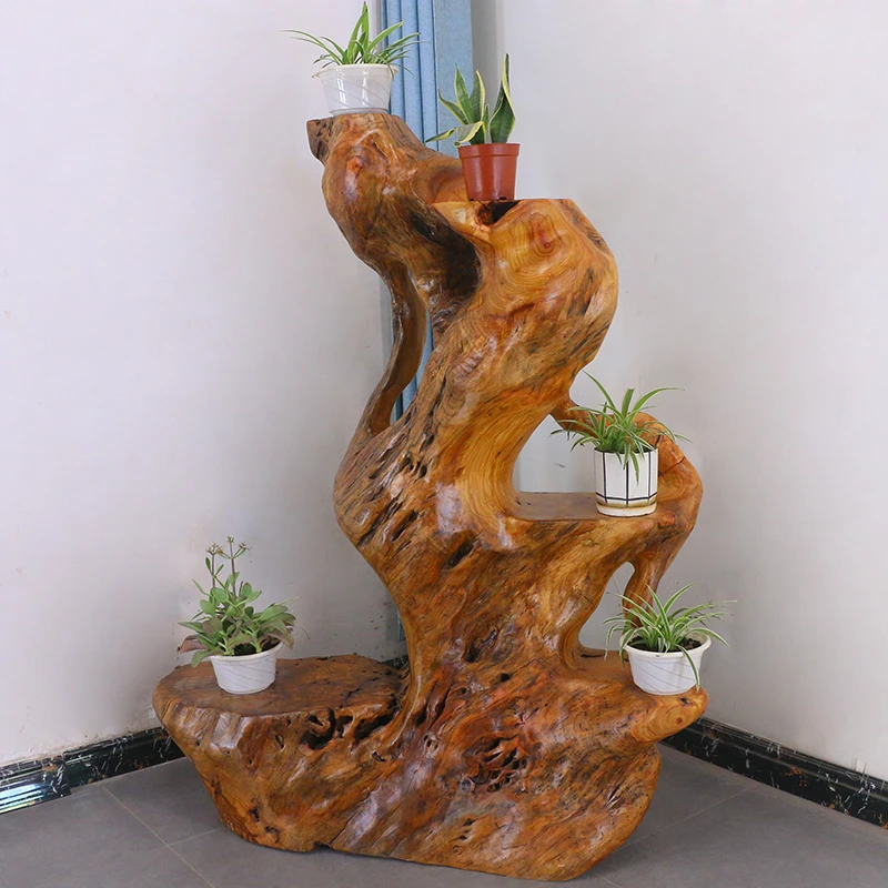 根雕花架实木自然树根树头底座天然根艺花盆架木雕摆件MH10523