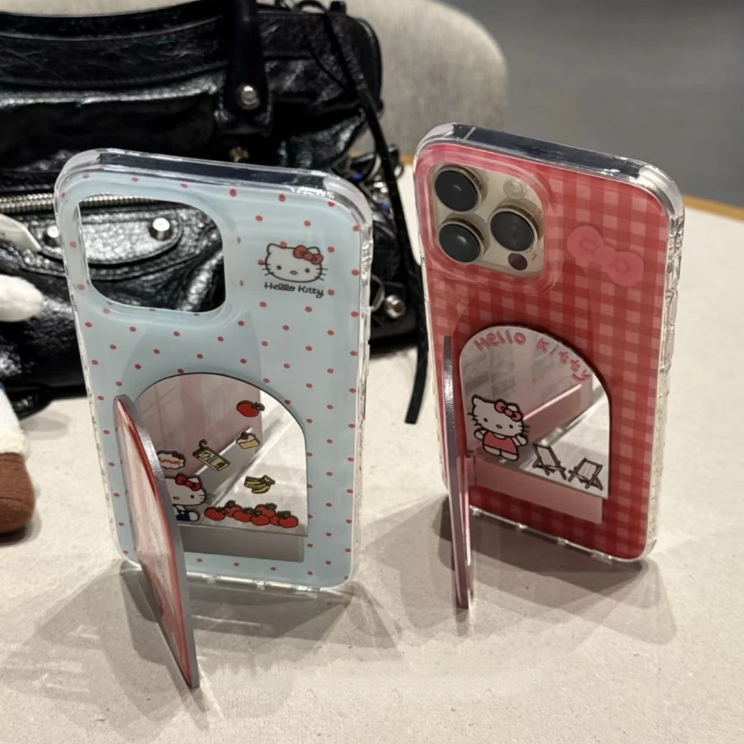 kitty化妆镜门适用苹果16Promax手机壳支架vivo华为oppo小米15女
