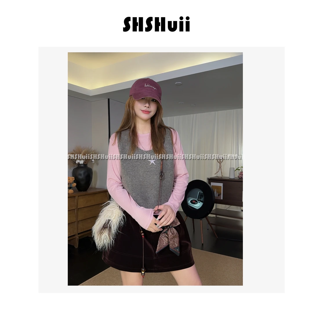IN.SHuii【暮猫织秋】毛衣背心面膜T恤打底两件套/FLG