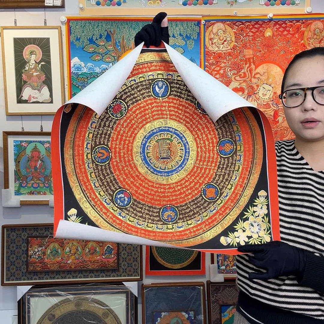 装裱画纯手绘唐卡50厘米左右六字真言