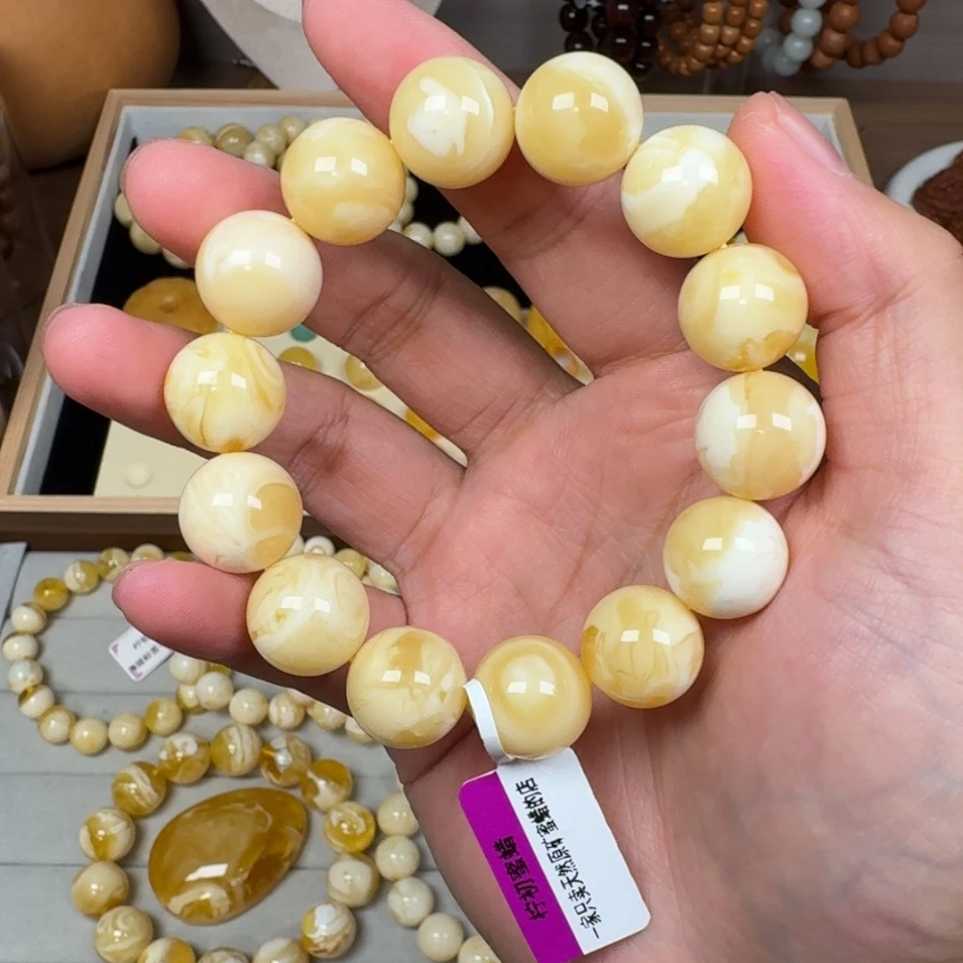 未镶嵌蜜蜡手链15加瓷白满蜡27.3克