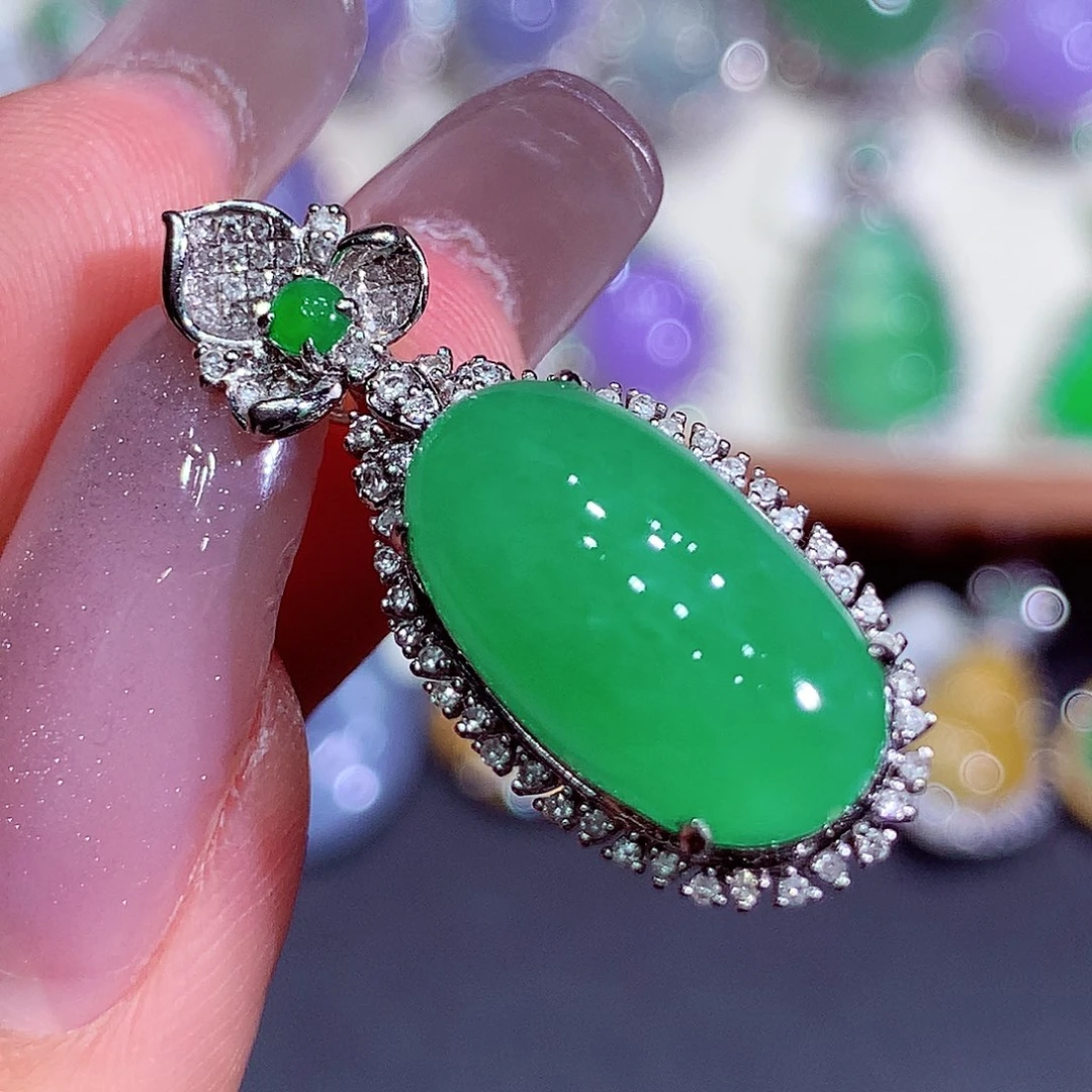 翡翠18K金镶嵌吊坠(不含链)