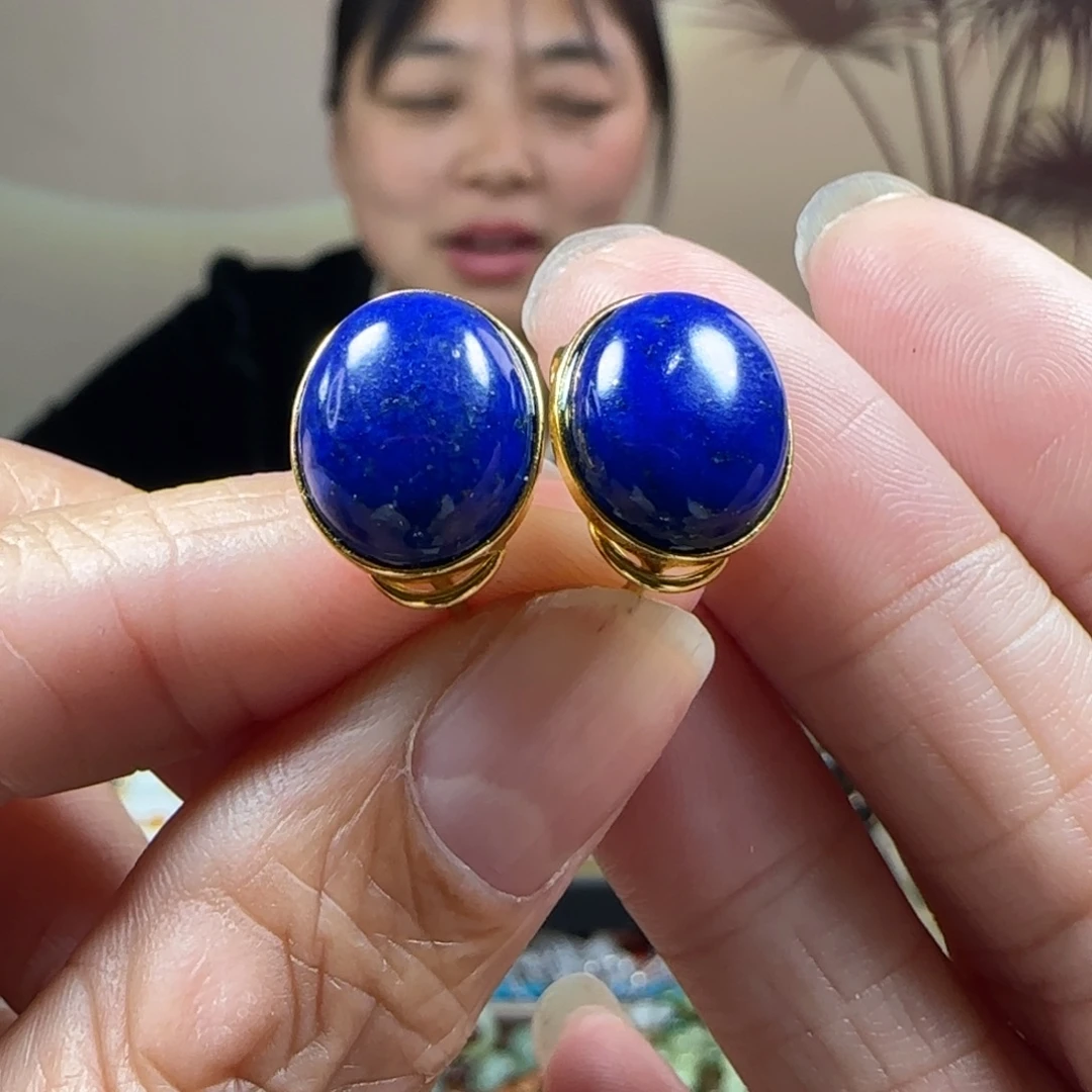 青金石银S925镶嵌耳饰