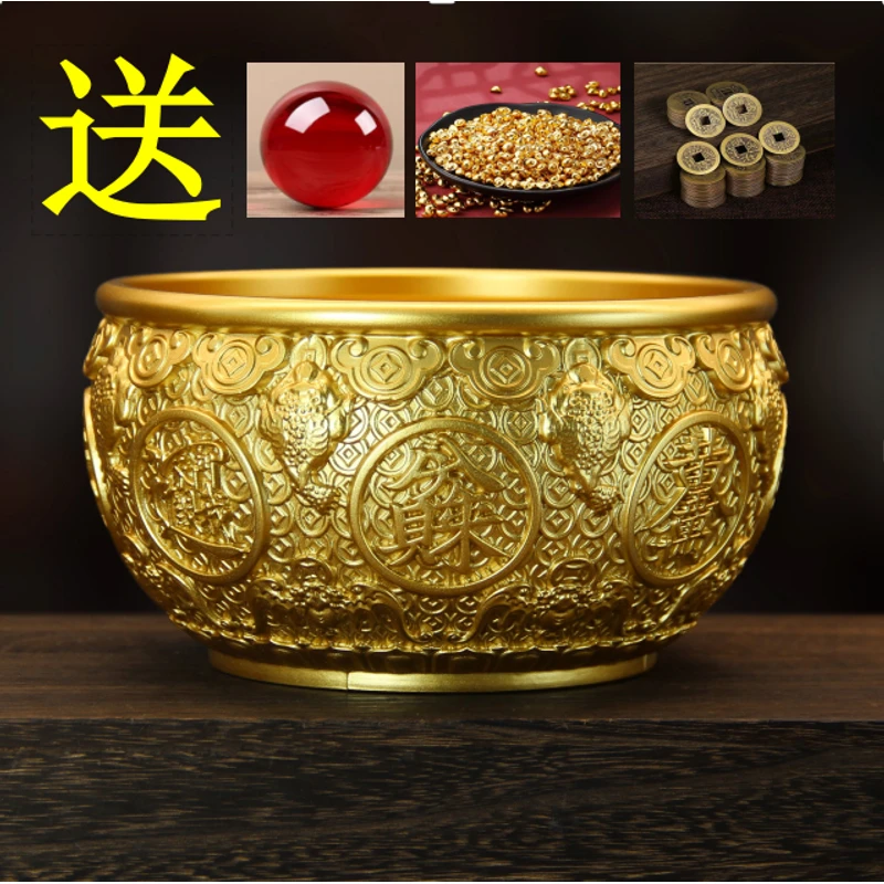 《13cm金蟾聚宝盆》纯黄铜聚宝盆带盖聚宝盆招财摆件