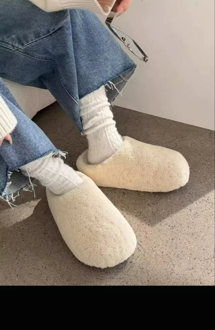 欧货 毛毛托纯色百搭包头拖包跟加绒休闲包头款7201