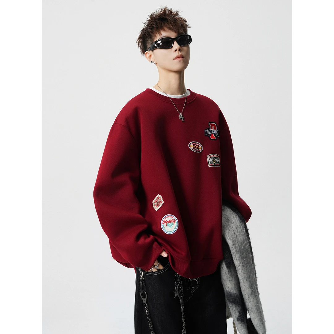 美式重磅圆领卫衣男女秋冬季加绒加厚保暖潮牌宽松大码上衣外套