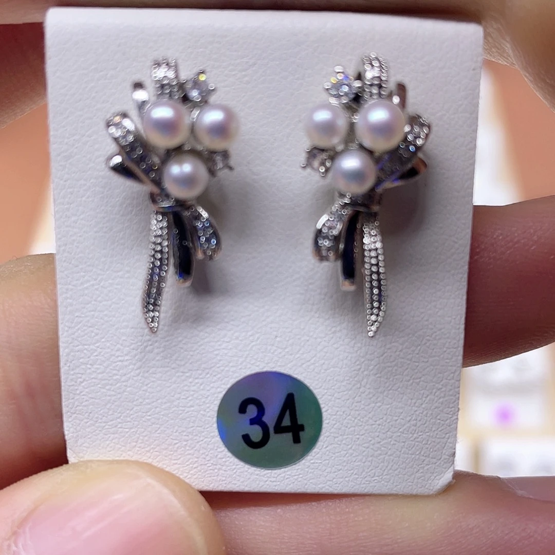 淡水珍珠耳饰银S925镶嵌