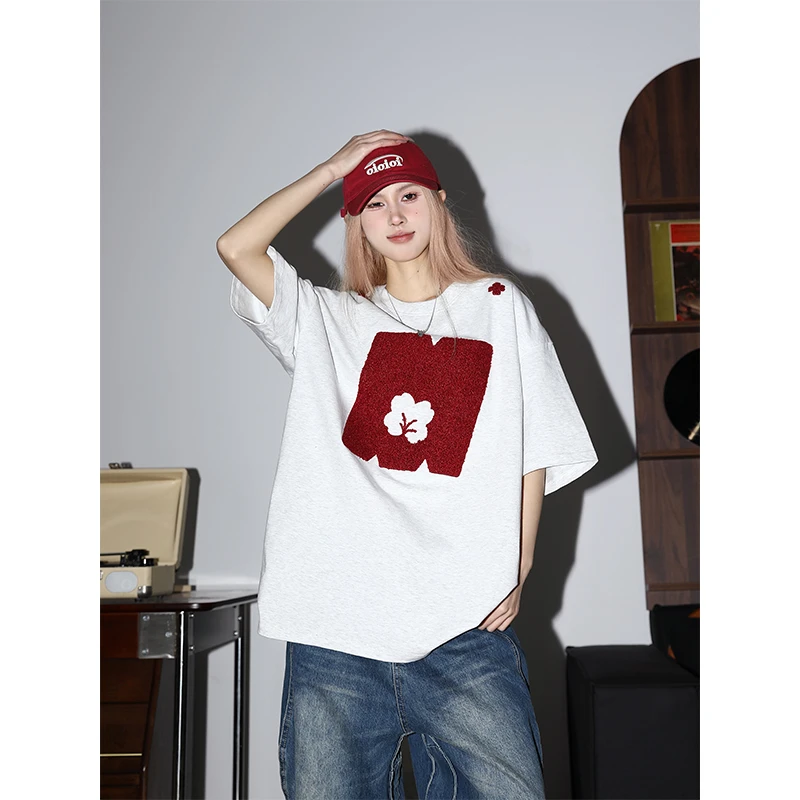 MANYSTON他集 国潮美式280g重磅短袖上衣女高级感夏季纯棉t恤上衣