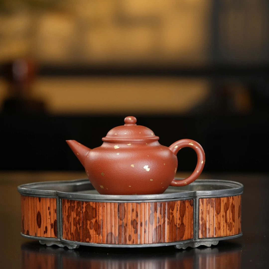 <洒金水平>100cc 生砂生料小煤窑朱泥 作者 陈莉半手工紫砂壶