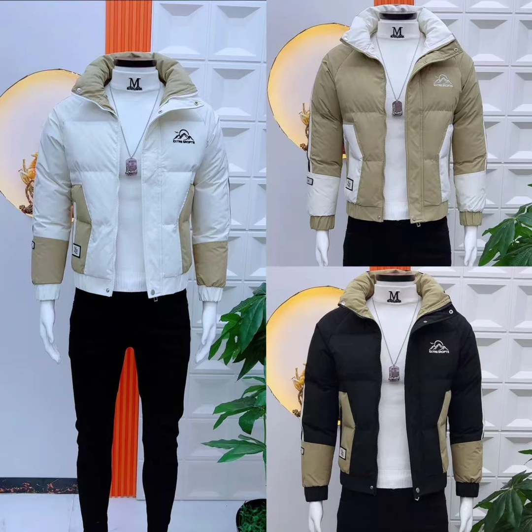 简约时尚男士棉服外套冬季新款韩版拼色潮牌轻奢修身帅气加厚棉衣