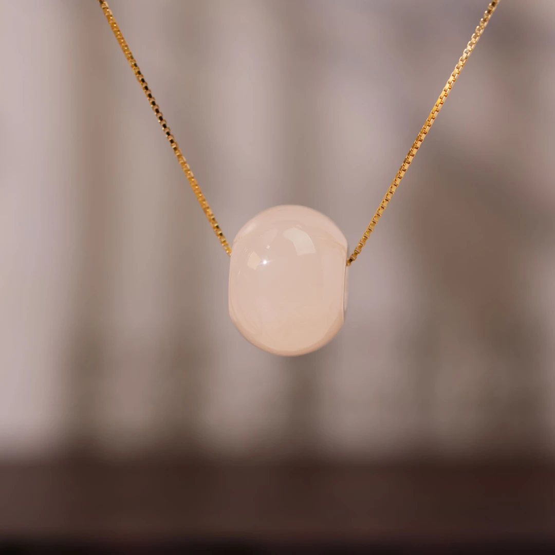 【顺杏】和田玉藕粉路路通吊坠简约精致14mm（多样性发其一）